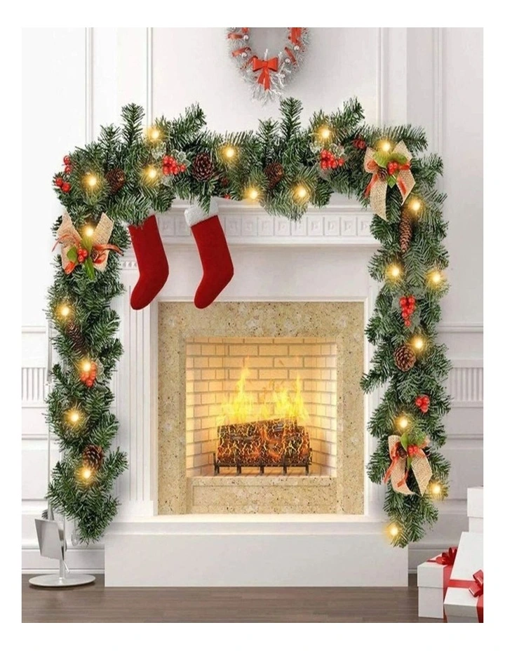 Artificial Christmas Garland with LED Lights Festive Wreath Decor image 3