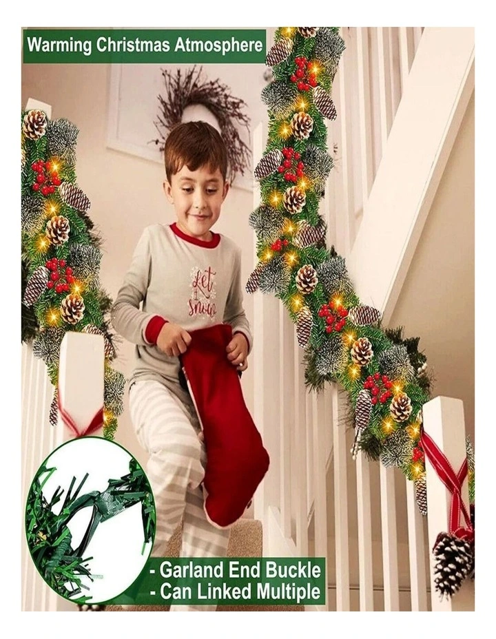Artificial Christmas Garland with LED Lights Festive Wreath Decor image 4