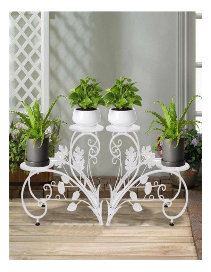 2-Piece 4-Tier Metal Plant Stand Set Flower Pot Holder for Indoor Outdoor Garden image 2