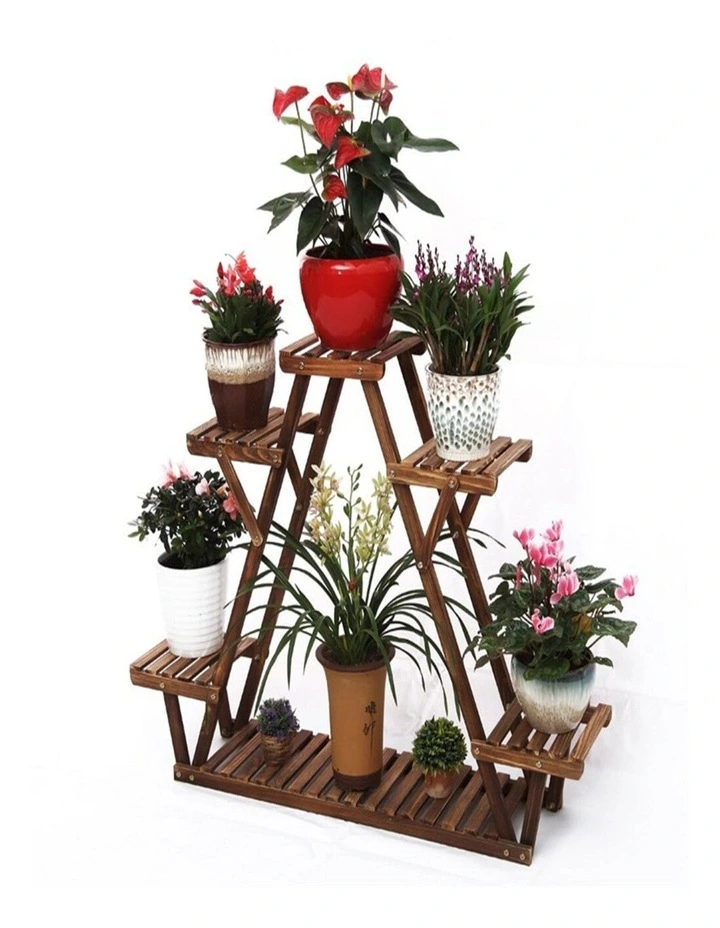 6-Tier Pine Wood Plant Stand Shelf for Indoor Outdoor Garden Patio & Balcony image 1