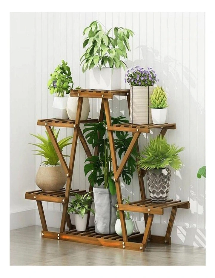 6-Tier Pine Wood Plant Stand Shelf for Indoor Outdoor Garden Patio & Balcony image 2