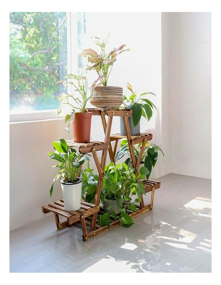 6-Tier Pine Wood Plant Stand Shelf for Indoor Outdoor Garden Patio & Balcony image 3