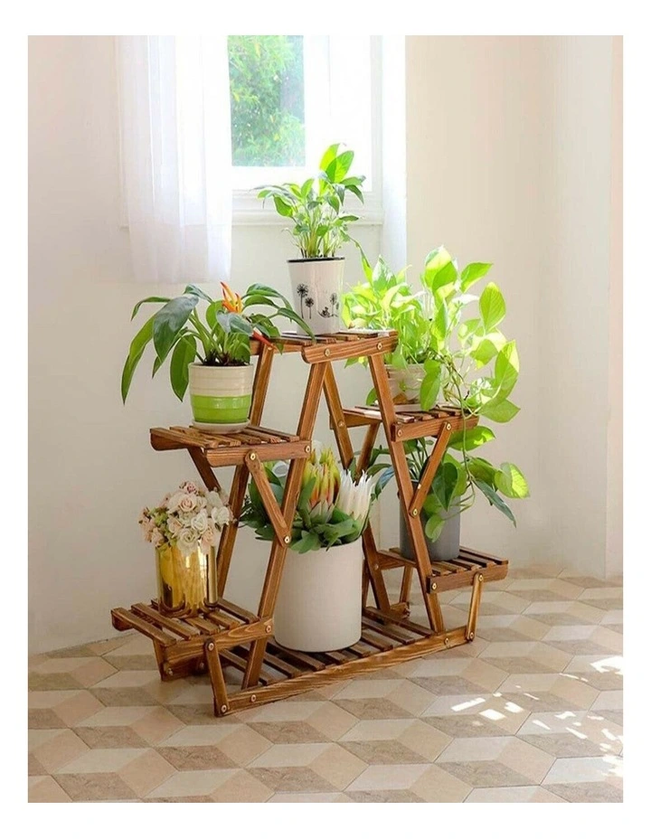 6-Tier Pine Wood Plant Stand Shelf for Indoor Outdoor Garden Patio & Balcony image 4