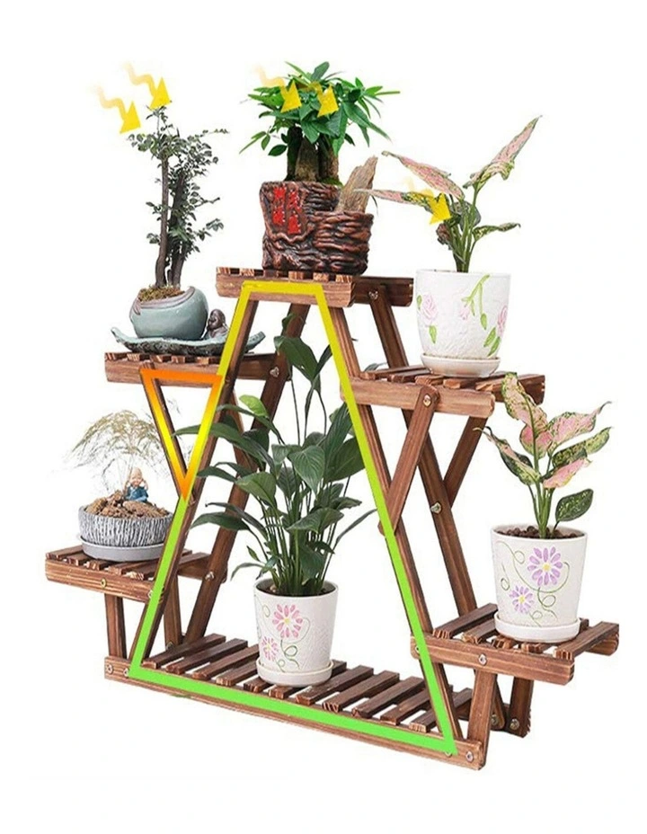 6-Tier Pine Wood Plant Stand Shelf for Indoor Outdoor Garden Patio & Balcony image 5