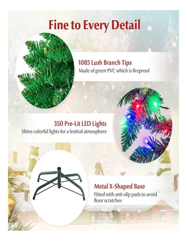 Pre-Lit Artificial Christmas Tree with LED Lights Festive Xmas Decor image 4