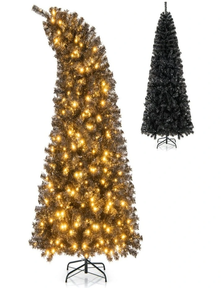 Pre-Lit Black Artificial Christmas Tree with Bendable Top image 1