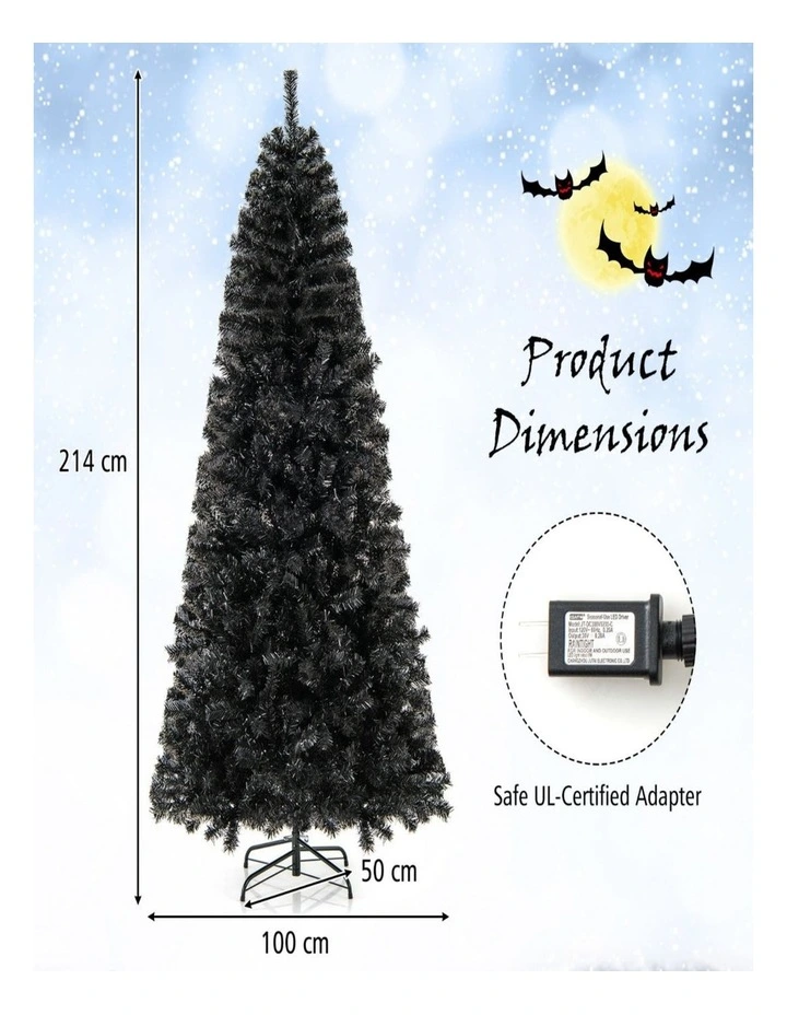 Pre-Lit Black Artificial Christmas Tree with Bendable Top image 2