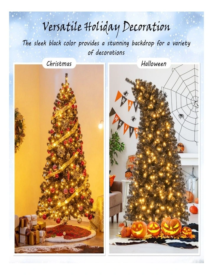 Pre-Lit Black Artificial Christmas Tree with Bendable Top image 4