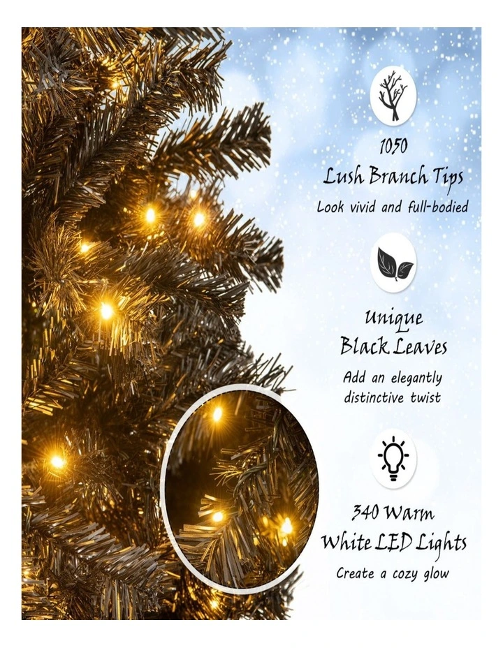 Pre-Lit Black Artificial Christmas Tree with Bendable Top image 5