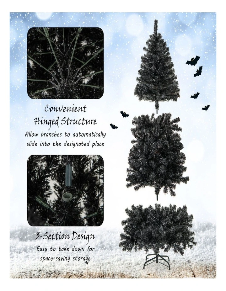 Pre-Lit Black Artificial Christmas Tree with Bendable Top image 6