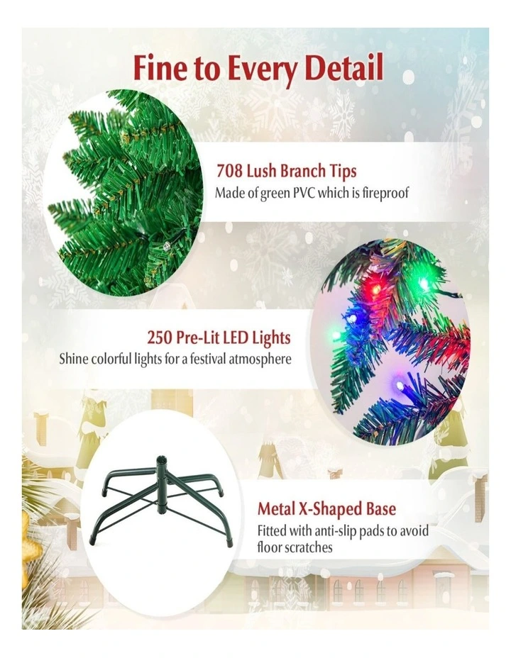 1.98m Pencil Artificial Christmas Tree with LED Lights  Home & Store Decor image 4