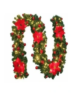 9ft Snowy Pine Christmas Garland with LED Lights  Artificial Xmas Decor