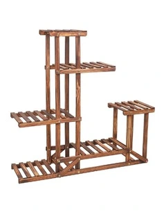 6-Tier Rustic Wooden Step Plant Stand Indoor Outdoor Garden Flower Pot Display Shelf