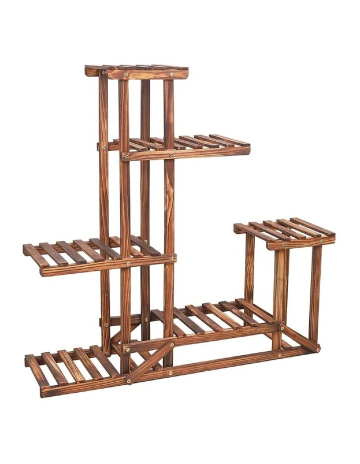 6-Tier Rustic Wooden Step Plant Stand Indoor Outdoor Garden Flower Pot Display Shelf image 1