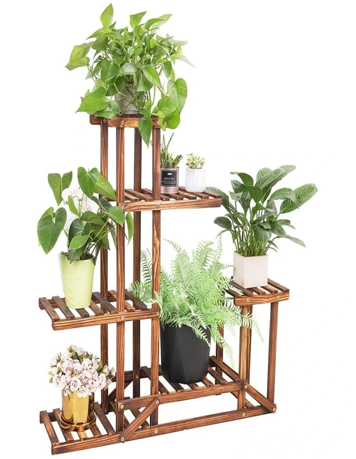 6-Tier Rustic Wooden Step Plant Stand Indoor Outdoor Garden Flower Pot Display Shelf image 2