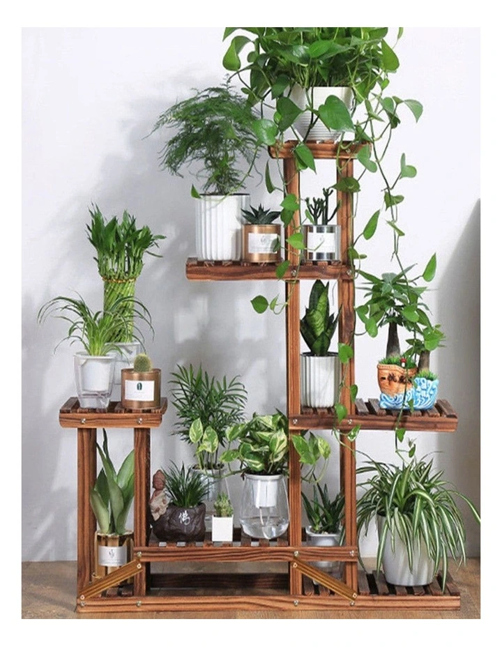 6-Tier Rustic Wooden Step Plant Stand Indoor Outdoor Garden Flower Pot Display Shelf image 3