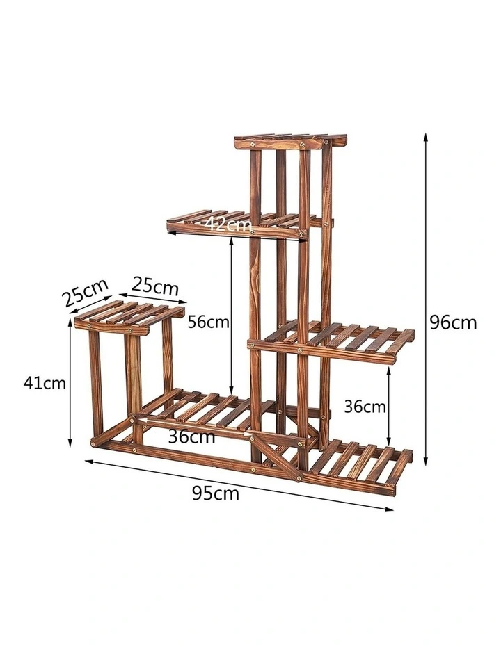 6-Tier Rustic Wooden Step Plant Stand Indoor Outdoor Garden Flower Pot Display Shelf image 5