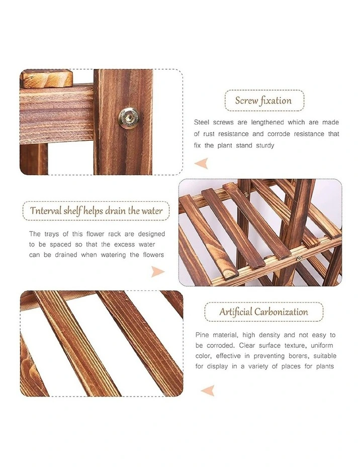6-Tier Rustic Wooden Step Plant Stand Indoor Outdoor Garden Flower Pot Display Shelf image 6