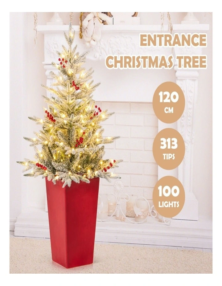 122cm Pre-Lit Potted Artificial Entrance Christmas Tree with 313 Tips image 3