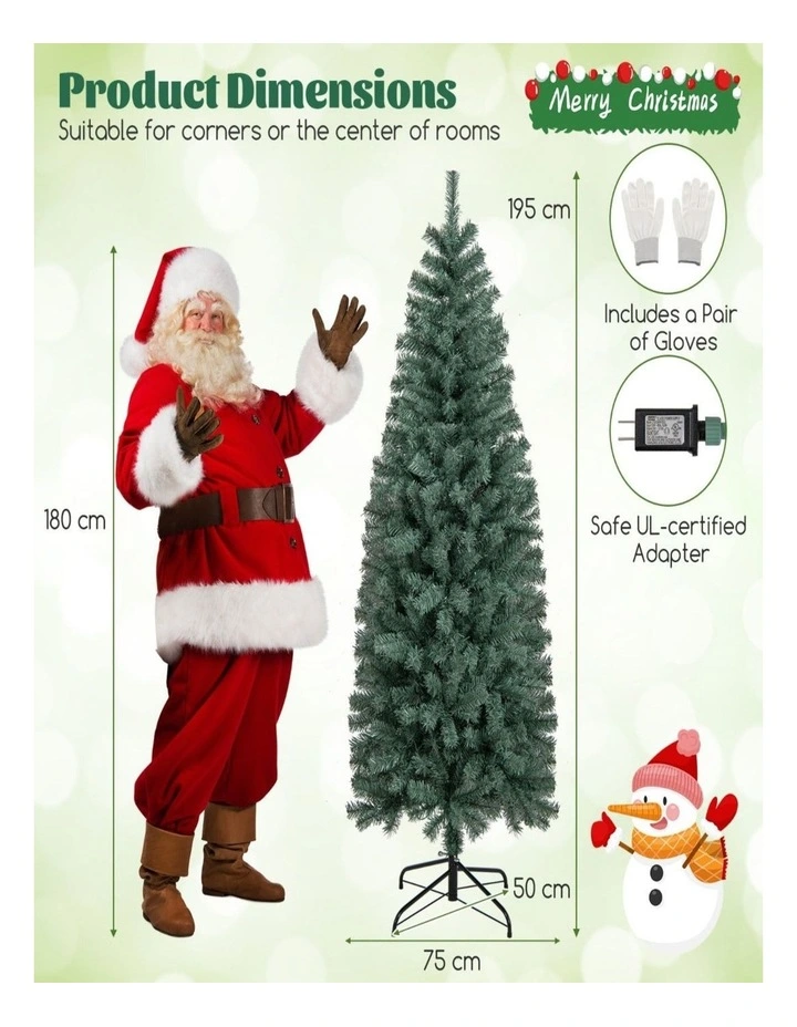 Pre-Lit Slim Pencil Artificial Christmas Tree with LED Lights & 9 Modes image 4