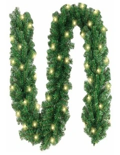 9ft Bushy Christmas Garland with LED Lights  Stair Fireplace Xmas Decor