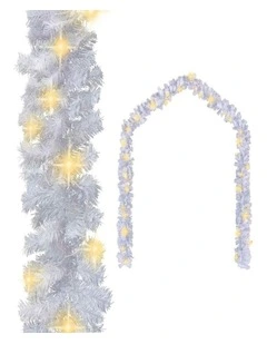 White Christmas Garland Wreath with LED Lights  Festive Xmas Decor