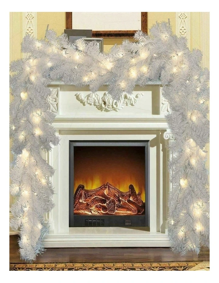 White Christmas Garland Wreath with LED Lights  Festive Xmas Decor image 2