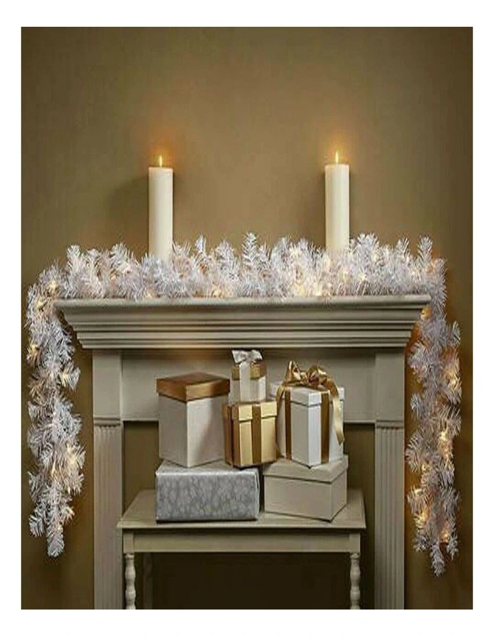 White Christmas Garland Wreath with LED Lights  Festive Xmas Decor image 3