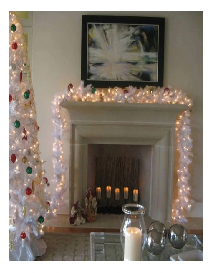 White Christmas Garland Wreath with LED Lights  Festive Xmas Decor image 4