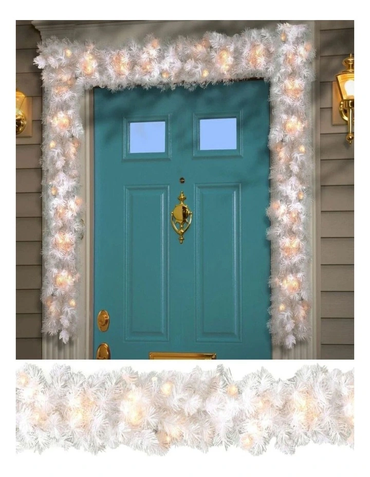 White Christmas Garland Wreath with LED Lights  Festive Xmas Decor image 5