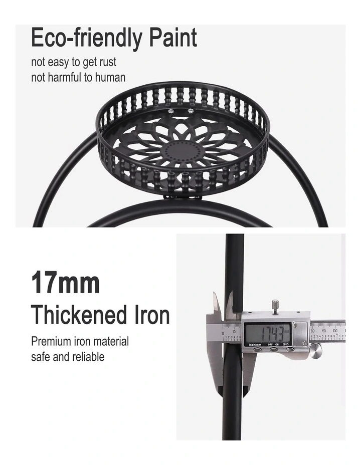 6-Pot Black Metal Plant Stand on Wheels  Rolling Flower Pot Holder & Display Rack image 5