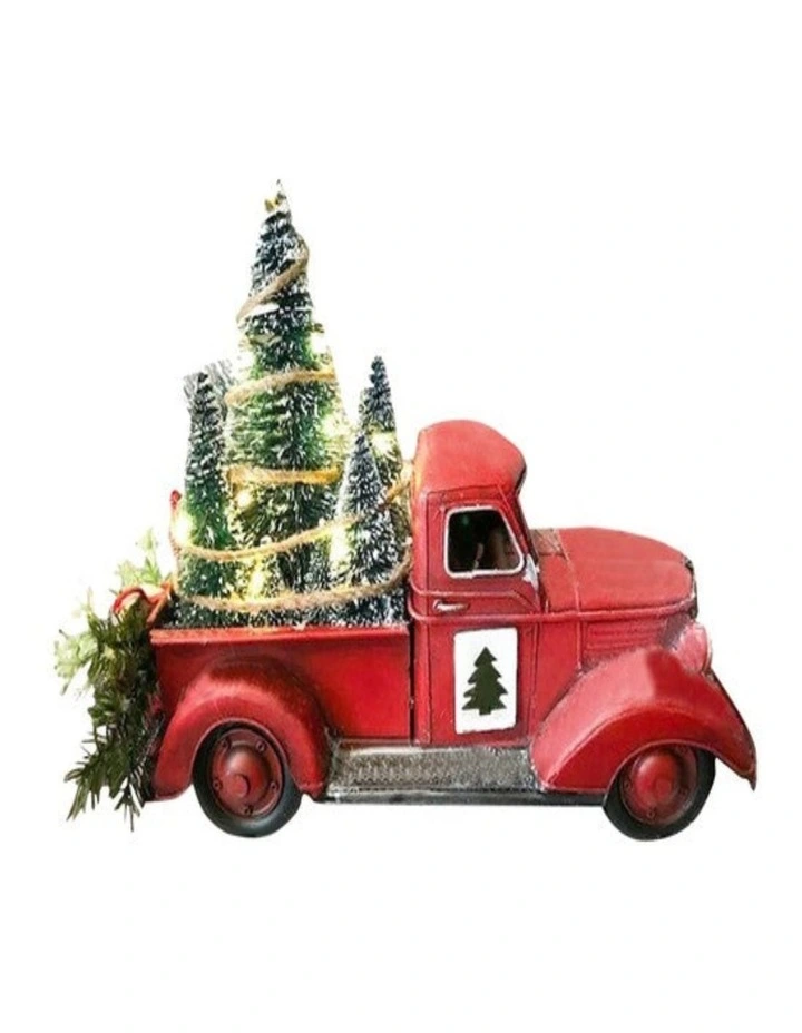Red Truck Christmas Tree with Lights Xmas Table Centrepiece Decoration image 1