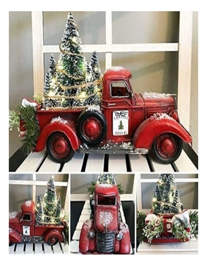 Red Truck Christmas Tree with Lights Xmas Table Centrepiece Decoration image 2