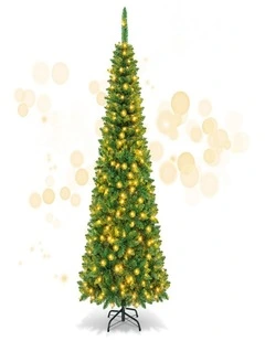 198cm Pencil Artificial Christmas Tree with 708 PVC Tips & Decorations