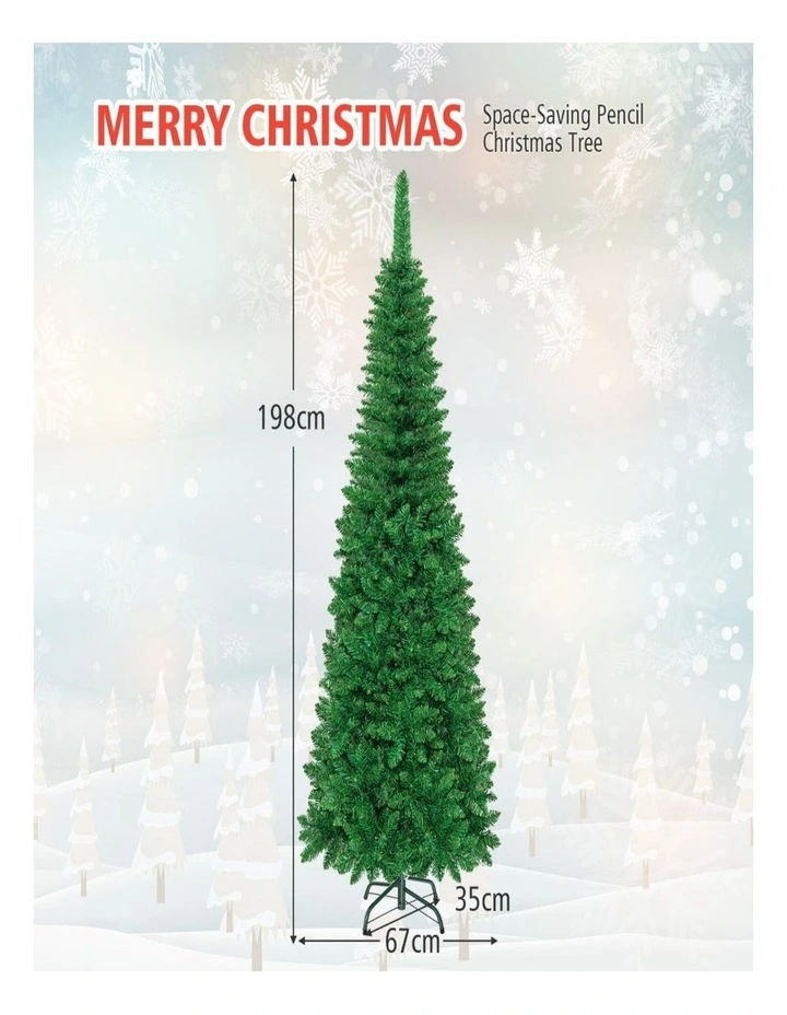 198cm Pencil Artificial Christmas Tree with 708 PVC Tips & Decorations image 3