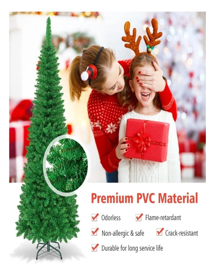 198cm Pencil Artificial Christmas Tree with 708 PVC Tips & Decorations image 4