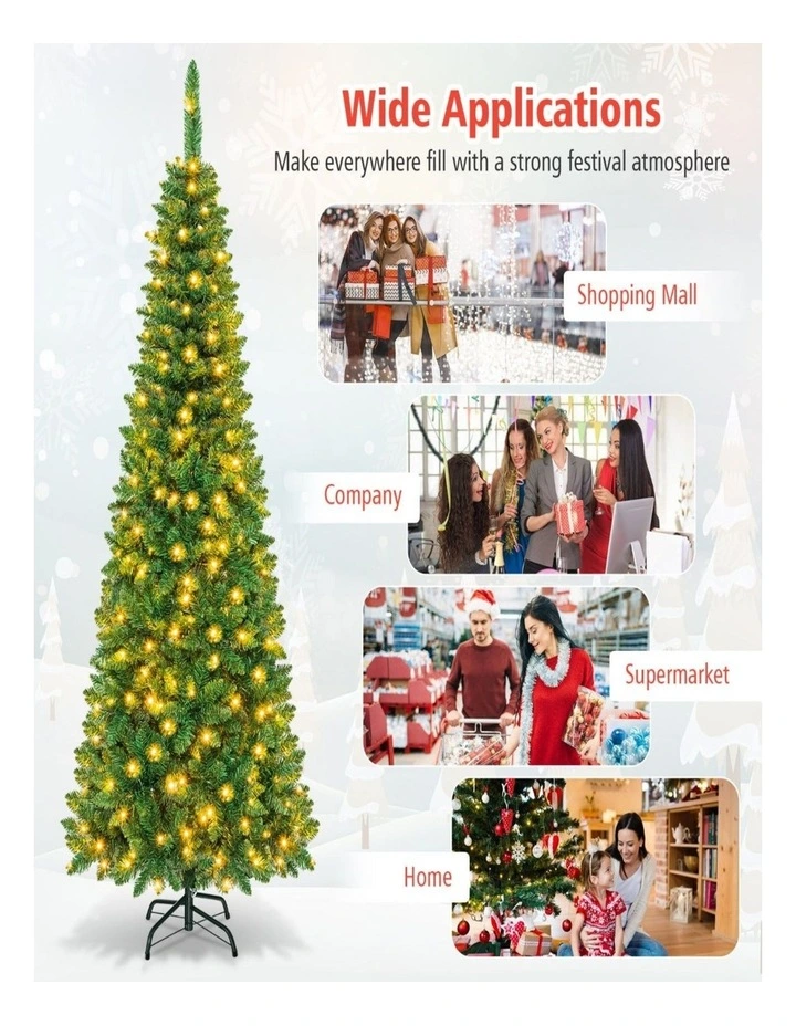 198cm Pencil Artificial Christmas Tree with 708 PVC Tips & Decorations image 6
