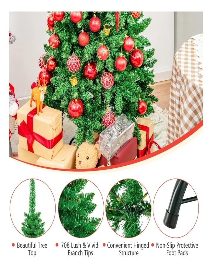 198cm Pencil Artificial Christmas Tree with 708 PVC Tips & Decorations image 7