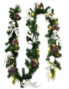 2.7m Christmas Garland with Pinecones & 50 LED Lights  Festive Decor