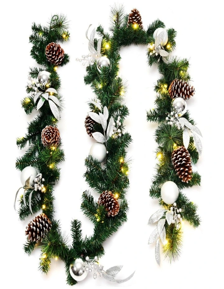 2.7m Christmas Garland with Pinecones & 50 LED Lights  Festive Decor image 1