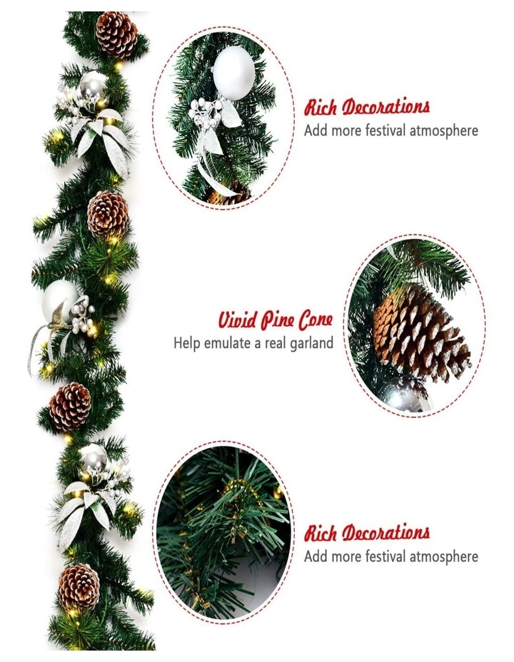 2.7m Christmas Garland with Pinecones & 50 LED Lights  Festive Decor image 4