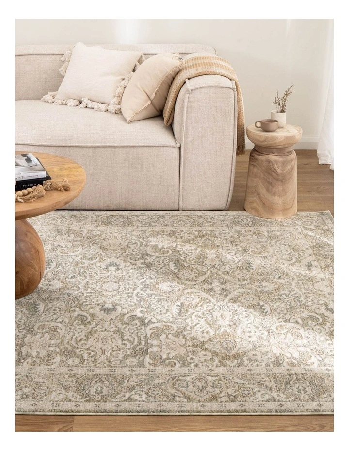 D102- Delphine Regal Green Beige Vintage Rug image 4