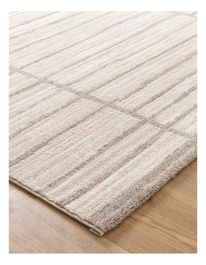 Clara Distressed Thick Lines Beige Grey Rug - C107 image 2