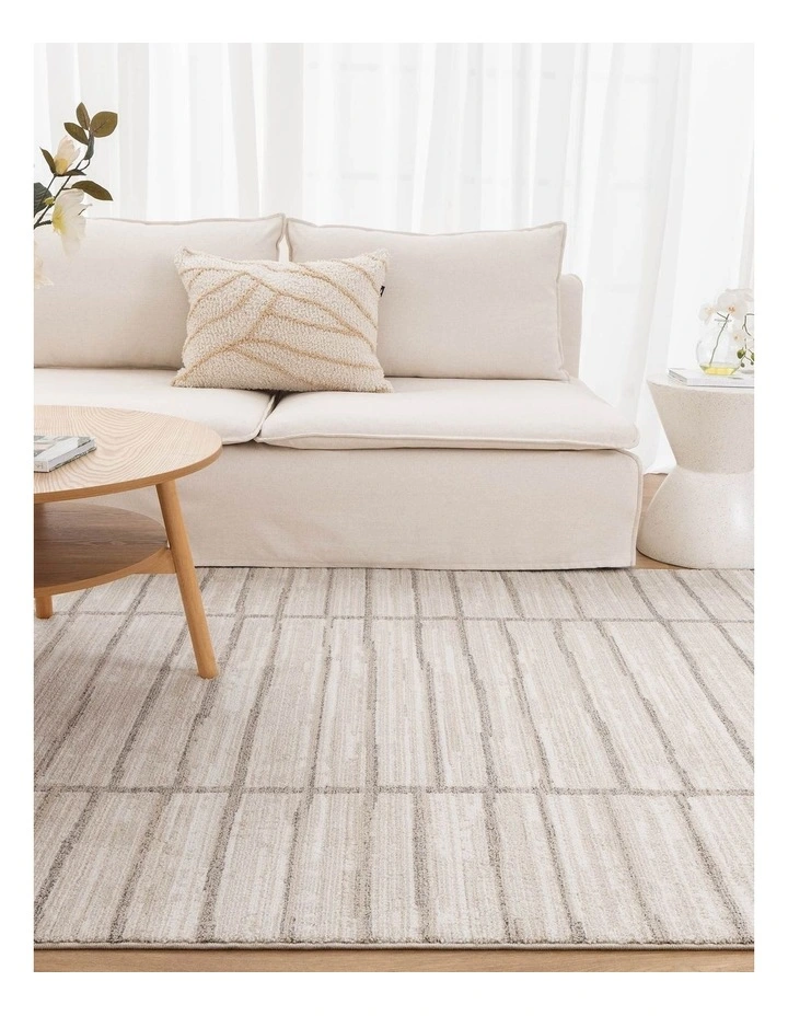 Clara Distressed Thick Lines Beige Grey Rug - C107 image 4