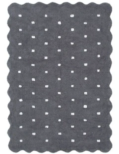 Mellow Rectangle Scalloped Kids Rug Grey