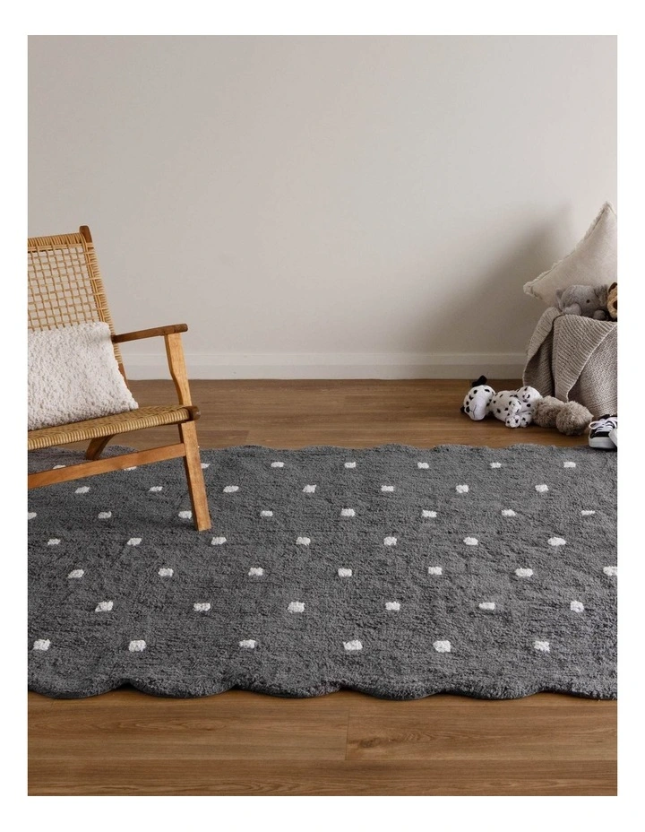 Mellow Rectangle Scalloped Kids Rug Grey image 4