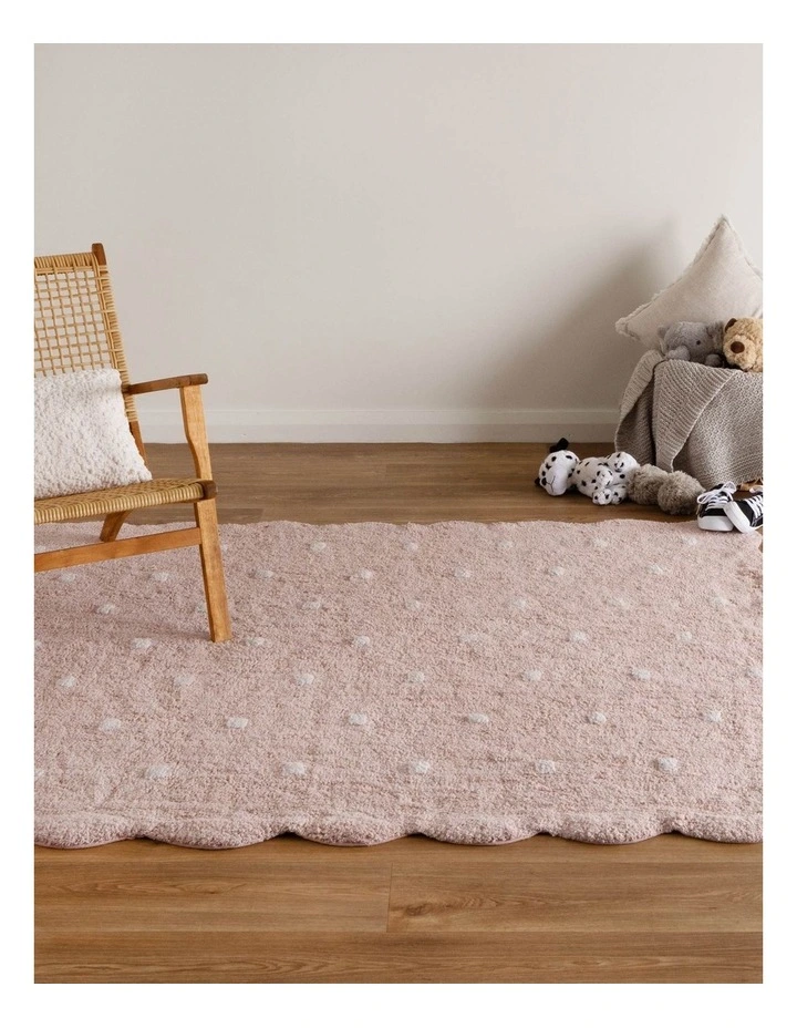 Mellow Rectangle Scalloped Kids Rug Blush Pink image 4