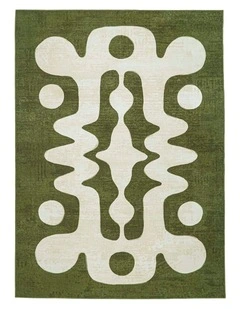 LOOPSIE MALAGA OLIVE AND IVORY ABSTRACT WASHABLE RUG