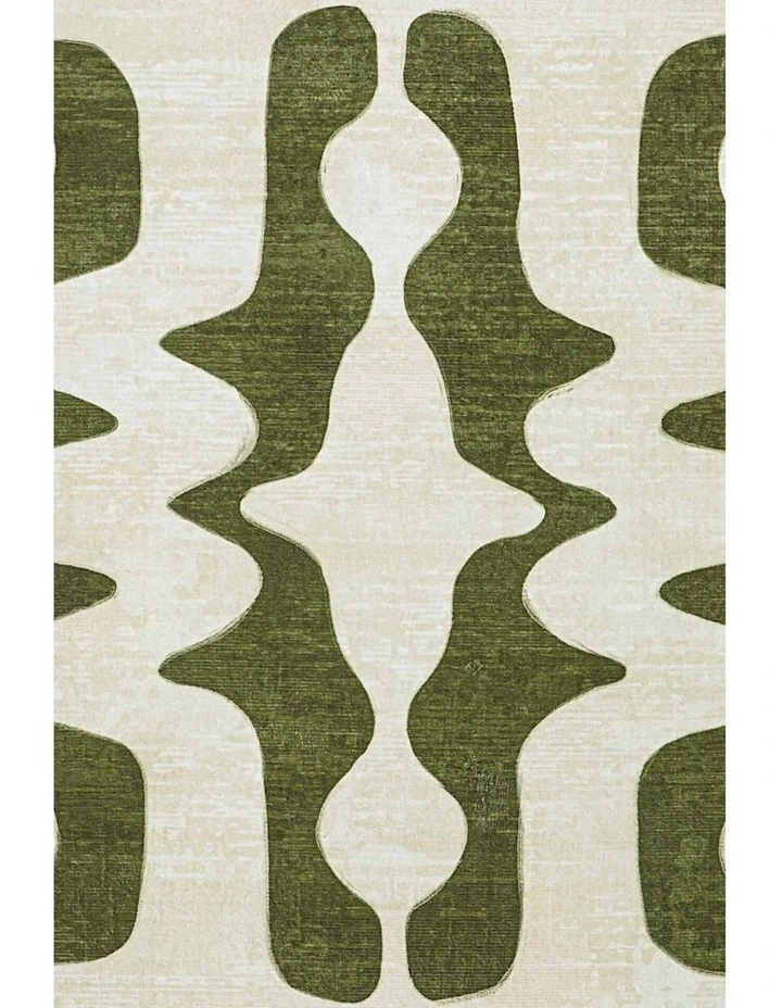 LOOPSIE MALAGA OLIVE AND IVORY ABSTRACT WASHABLE RUG image 5
