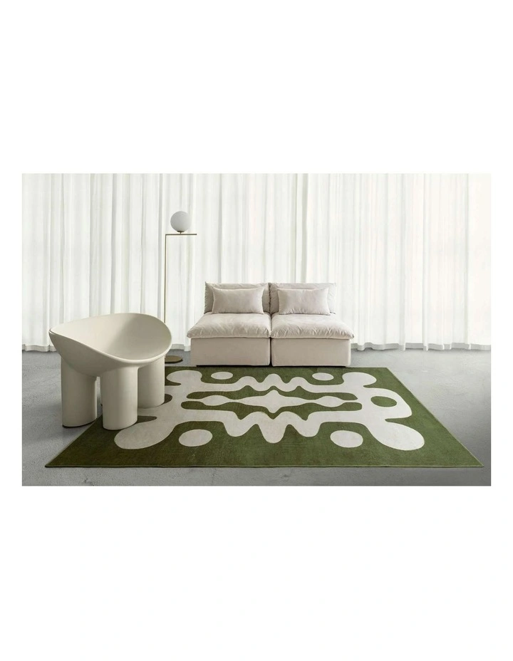 LOOPSIE MALAGA OLIVE AND IVORY ABSTRACT WASHABLE RUG image 6